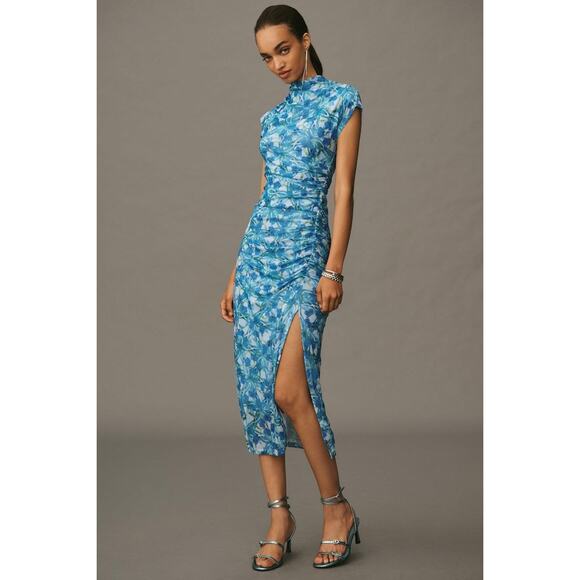 By Anthropologie The Maya Bue Floral Mesh Midi Maxi Dress Size Medium - Picture 1 of 10